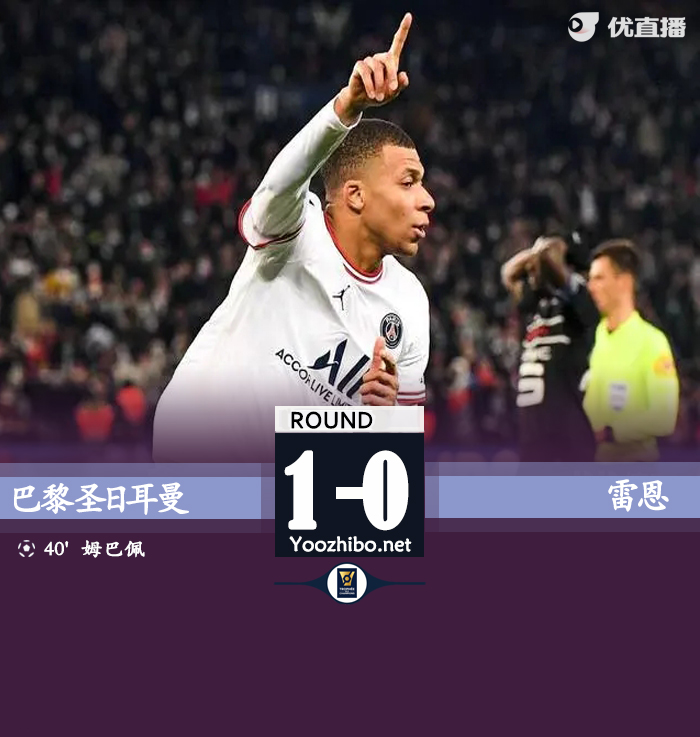 巴黎1-0雷恩 姆巴佩失点+中框+制胜球