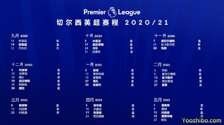 20/21赛季<a href=/zuqiuzbb/chelsea/ target=_blank class=infotextkey>切尔西</a>赛程表出炉